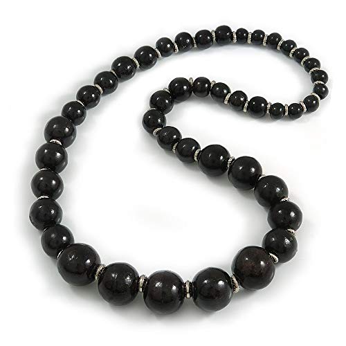 Collier perles en bois noir Avalaya 70 cm idéal pour sublimer une robe de bohème