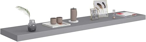 Miniatura 3 de 4 estantes flotantes montados en la pared, estantes de pared de MDF grises para dormitorio con soportes invisibles, estantes grises para decoración