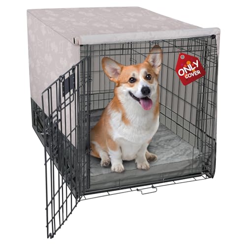 Explore Land Breathable Dog Crate Cover - 4 Sides Mesh Ventilation, Basic Pet Kennel Cover, All Sides Open, Universal Fit for 1 2 3 Doors 30 inches Wire Dog Crate（Dog Print ）