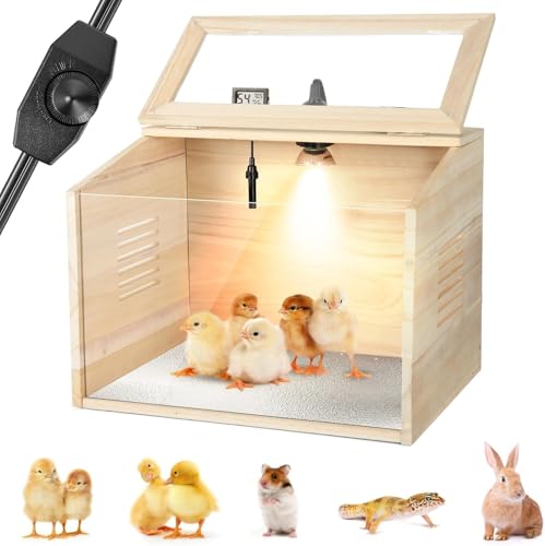 Wooden Chick Brooder Box with Heat Lamp and Thermometer