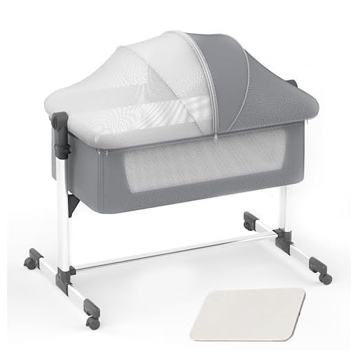 UBRAVOO Bedside Sleeping Crib, Height Adjustable Breathable Mesh Window Baby Cradles for Newborn Toddler, Folding Bassinet Side Sleeper Travel Cot with Washable Mattress and Storage Bag (White)