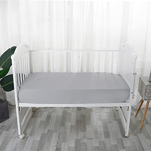 Baby Boy Crib Sheets, 2 Pack Crib Sheets Set White & Grey, Baby Sheets For Crib & Toddler Mattresses, Made Of Silky Soft Microfiber, Size 52 X 28 Inches With 8 Inch Pocket For Snug Fit #TOP1