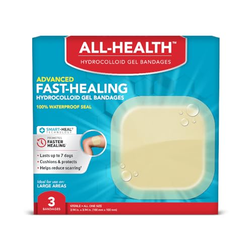 All Health Advanced Fast Healing Hydrocolloid Gel Bandages, Extra Large Wound Dressing, 3 ct | Promotes faster Healing for First Aid Blisters or Wound Care