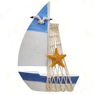 VOSAREA Mini Sailing Boat Nautical Beach Wooden Sailboat Beach Figurines Rustic Ocean Home Decoration For Bedroom Living Room Window Corridor Garden Office Home