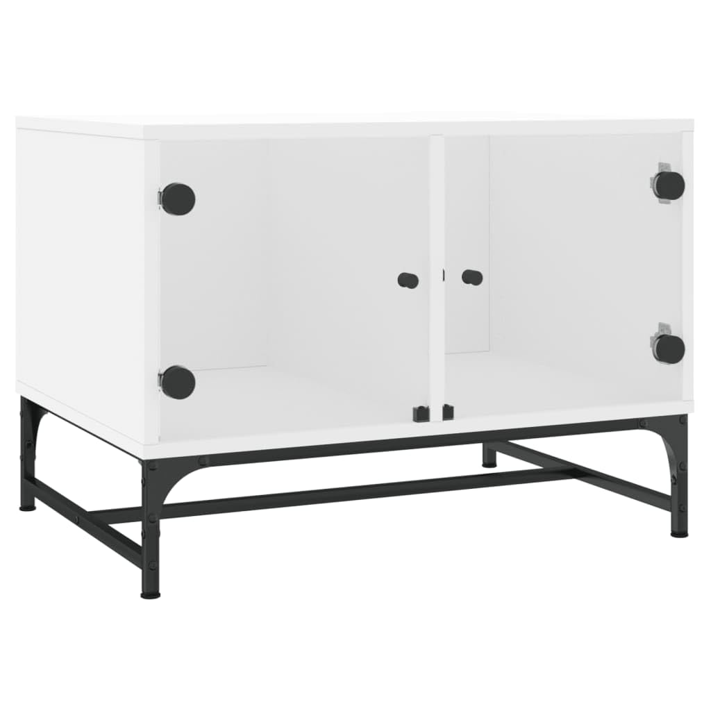Homgoday Tavolino da caffè con ante in vetro, bianco, 68,5 x 50 x 50 cm, tavolino da tè per soggiorno, sala d'accoglienza degli ospiti, camera da letto e mobili da ufficio