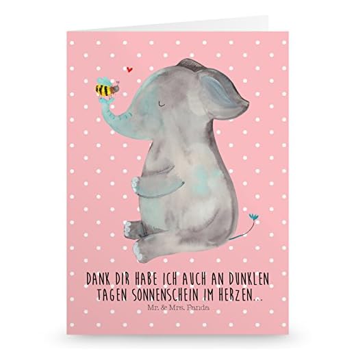 Mr. & Mrs. Panda inbjudningskort, bröllopskort, hälsningskort elefant och bi med text – färg röd pastell
