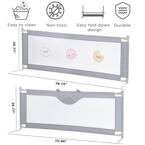 UBBCARE Bed Rail for Toddlers, 3 Side Guard Rail with Childproof Lock, Extra Height Child Bed Safety Rail for Infants and Toddlers, Suitable for King, California King Bed - Thumbnail 2