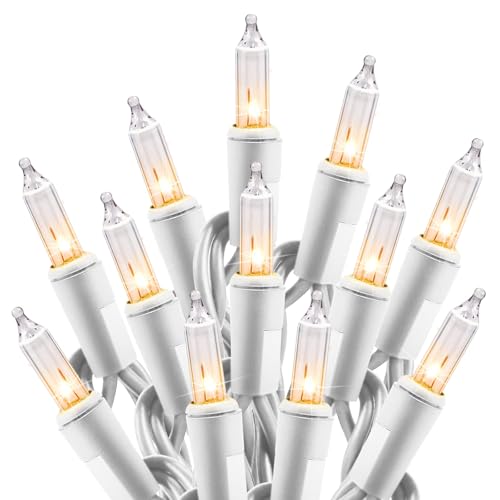 Image of Minetom Clear Christmas Lights Set 100 Count 20 Feet Incandescent Bulb Mini String Lights for Indoor Christmas Tree Garland Birthday Wedding Party Festival Decoration, White Wire