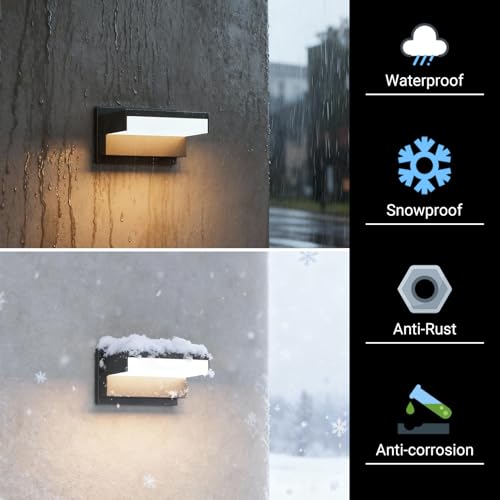 Image of 2 Pack Modern Outdoor Wall Light 3000K Aluminum LED Exterior Wall Sconces IP65 Waterproof for Patio Porch(Black)