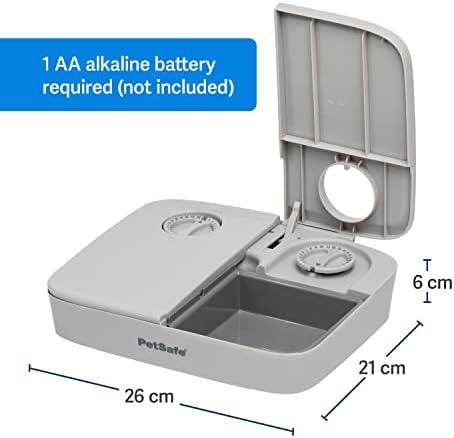 PetSafe 2 Meal Automatic Feeder, Built-in Timers, BPA Free Food Bowl, Suitable for Dry Food,Grey