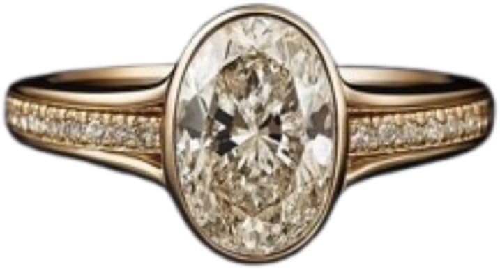 SILVERIST 2 Ct Oval Cut Diamond Bezel Set Delicate Solitaire Accent Milgrain Engagement Rings For Women 14K Gold Plated Promise Ring 925 Sterling Silver Beautiful Handmade Proposal Ring Gift For Her