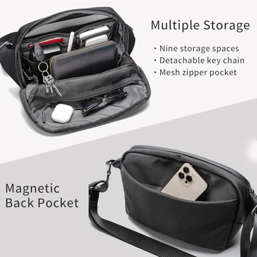 zepirion Shoulder Bag Crossbody Sling Backpack Sling Bag, 6L Large capacity Chest, Travel Hiking Chest Bag Daypack Anti-Theft Water-resistant (Polyester＋PU leather)3