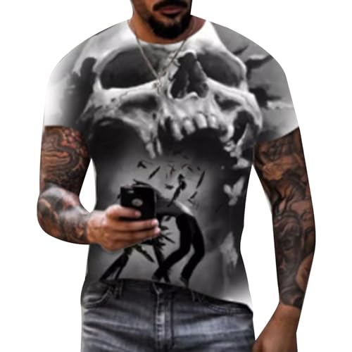Viking Skull Tees Mens Funny T Shirt Skeleton Halloween Costume Skull Novelty Skeleton Head T-Shirt Gift Idea de Manga Corta