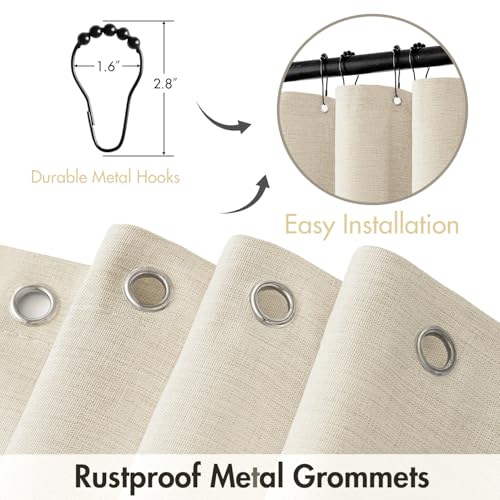 MIULEE Linen Shower Curtain with 12 Metal Hooks, W72*L72, Light Cream by MIULEE - Image 3