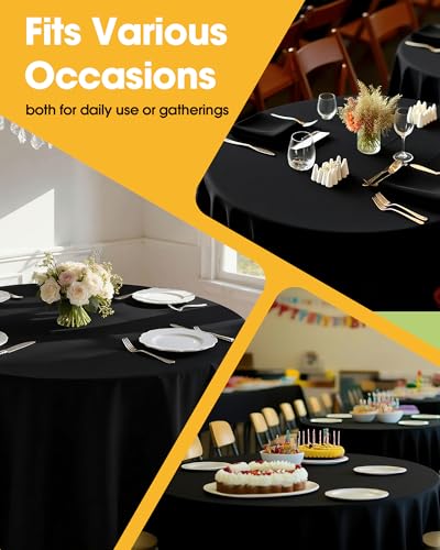Image of Niuara Black Polyester Table Cloth, 6 Pack, 90 in | Round, Round Tables, Washable, Wrinkle Resistant, Weddings Parties