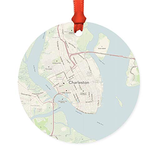 Andaz Press U.S. City Map Round Natural Wood MDF Christmas Ornament Gift, Charleston, South Carolina Vintage Map, 1-Pack, Long Distance College Going Away Study Abroad Birthday Gifts