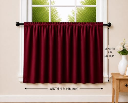 Image of Valance Blackout Rod Pocket Pattern Curtain Pack of 1 Piece, Kitchen Curtain | 3 Feet - Maroon