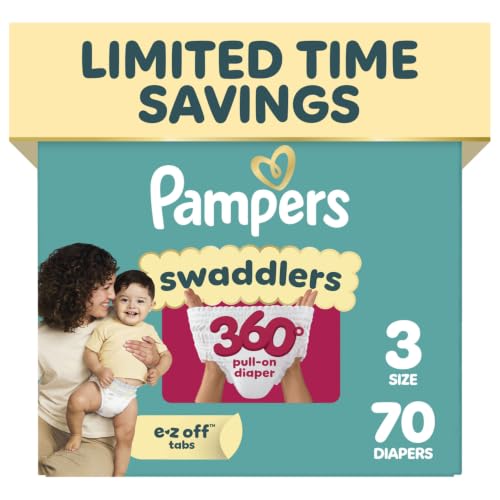 Pampers Diapers - Swaddlers 360° - Size 3, 70 Count, up to 100% Leakproof Comfy Dry Fit, Designed for Easy Changes, Pull On Baby Diaper - image 1