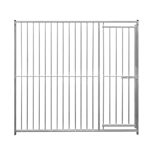 Image of Dog Run Panels With Door Galvanised Steel Kennel Heavy Duty Walk In Animal Enclosure Pen Fence Playpen Outdoor Support Bar 8cm Bar Spacing 1.84m x 2m Modular FREE Ground Fixing Brackets & Fixing Kit