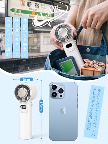 ハンディファン 冷却プレート付き 携帯扇風機 5段階風量調節 USB充電式 4000mAh 超軽量150g 卓上 首掛け（ホワイト）
