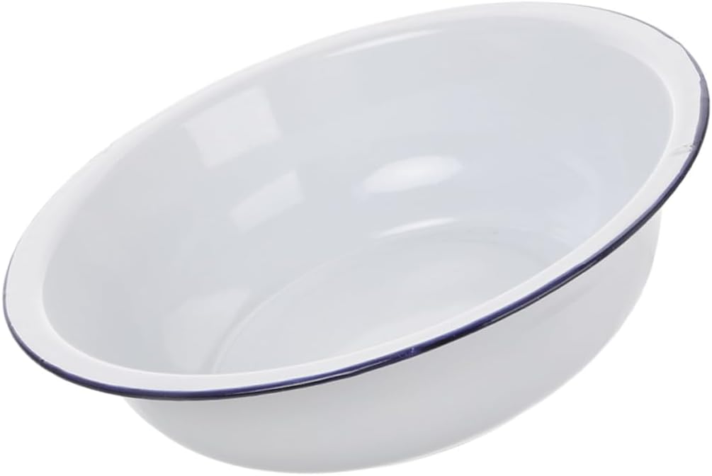 32cm Large Enamel Pot Vintage Enameled Mixing Bowl White Kitchen Vegetable Washing Basin Easy to Clean Enamelware