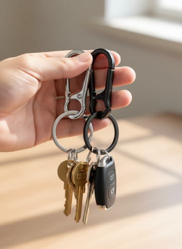 Portachiavi in lega con clip di sicurezza, portachiavi multiuso per chiavi di casa e auto (nero e oro), Nero e argento., taglia unica