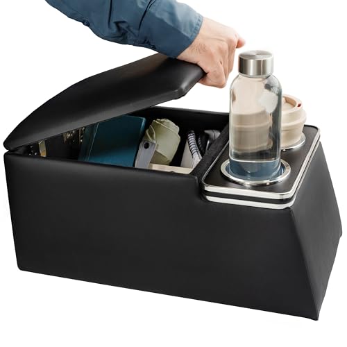 NVS Universal Truck Center Console Organizer for Bench Seat Trucks & SUVs, Heavy Duty ABS Storage Console with Dual Cup Holders and Padded Armrest, Black by NVS Direct - Used condition - Image 8