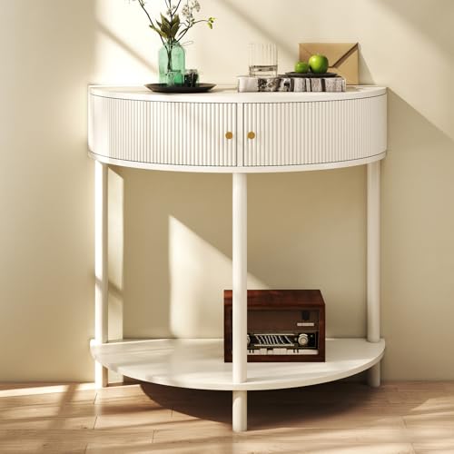 QIYURIDE Half Moon Table with 2 Drawers, Small Entryway Half