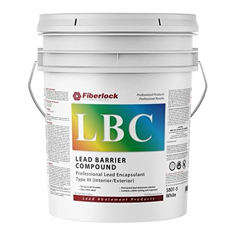 Fiberlock Lead Barrier Compound III, 5 Gallons, White, Industrial Lead Encapsulant, Forms a Barrier Between Lead Based Paint and the Environment, Ideal for Both Indoors & Outdoors Cover