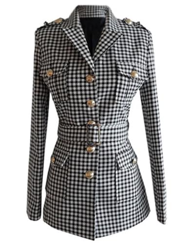 Blazer femme pied-de-poule veste de costume haut de gamme avec ceinture