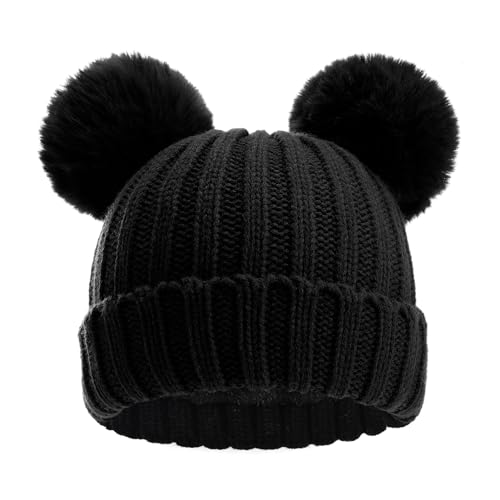 Toddler Winter Knit Hat Upgrade Fleece Lined Pompom Ears Beanies Cap for Boys Girls 3-12 Years