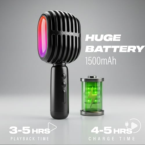 Image of DIGIMORE Wireless Bluetooth Karaoke Microphone with 10W Speaker | Portable Handheld Mic | RGB Lights | Bluetooth 5.3 | Recording Support | Type-C Charge | Ideal for Singing, Parties & Kids (D-1300)