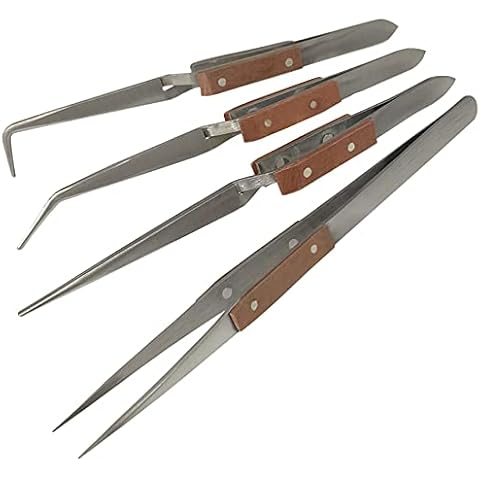 4 ANGLED straight self locking soldering tweezers watch jewellers hand free set (120) Cover