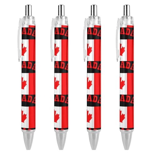 THKVSV Stylo à bille rétractable avec motif drapeau canadien du Canada - Noir - Pointe fine - 0,5 mm