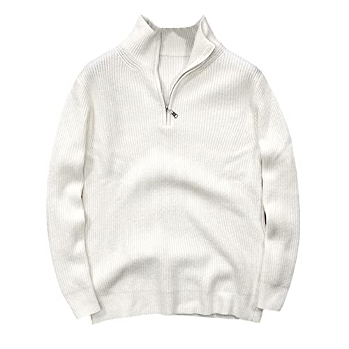 Pull en laine homme col montant zippé blanc Kelsiop L