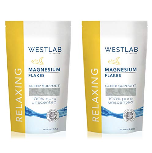 Westlab Pure Magnesium Flakes (2 x 2.2lb resealable bags, 4.4lb) Natural. Absorbs better than Epsom Salt. Transdermal Magnesium for Aching Muscles, Insomnia