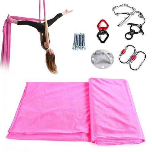 Dsmsseym Aerial Silks Set, 2.8Mx2.8M Aerial Nylon Yoga Swing Hammock Kit Trapeze Antigravity Pilates Kit for Gymnastics, Antigravity Yoga, Inversion Exercise