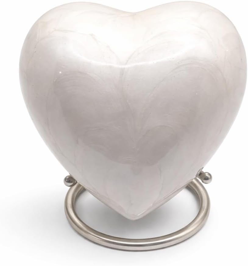Heart Keepsake Urn for Human Ashes - High Gloss Cremation Urn with Stand and Velvet Bag, Perfect for Adults & Infants (White)