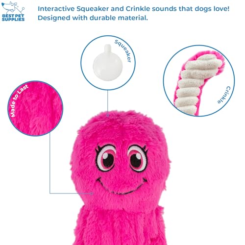 Image of Best Pet Supplies Interactive Squeaky Dog Chew Toy, Ideal Dog Toys for Chewers, Small, Medium & Large Dogs, and Fetch Lovers - Octomutant (Fuchsia), Large