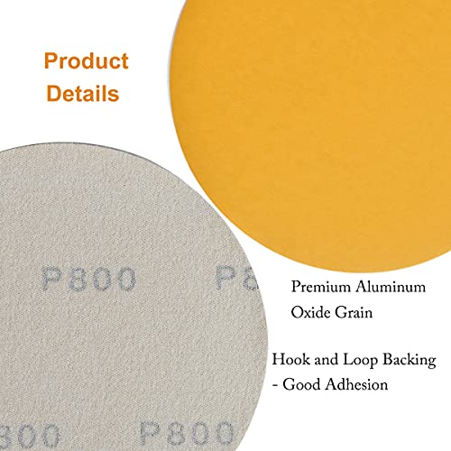 Image of 6-Inch No-Hole Hook and Loop Sanding Discs 800-Grit, Random Orbital Sandpaper for Automotive and Woodworking, 100-Pack
