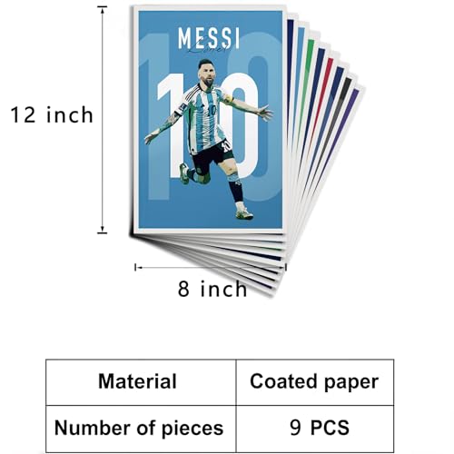 Colagu Messi, Ronaldo, Mbappe, Neymar, Haaland, Ronaldinho, Bellingham, Lewandowski, Ibrahimovic Soccer Canvas Poster Wall Art Print Set Of 9 Gifts For Boys Living Room Bedroom Decor Unframed: 8X12Inch thumb #1