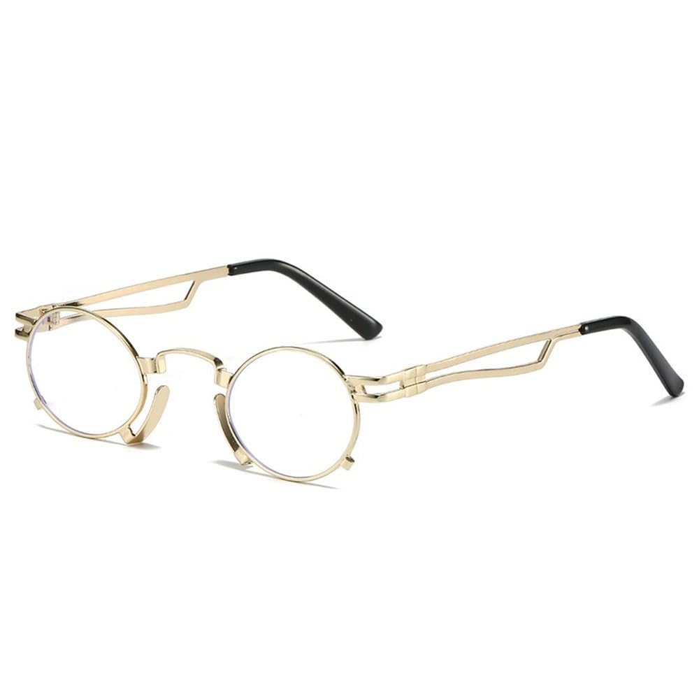 Gafas de sol ovaladas pequeñas retro para mujer, montura metálica única, a la moda, con protección UV400, para hombre, estilo punk, rojo y amarillo.