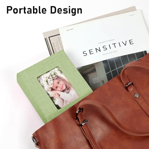 Ainiv Fotoalbum klein Einsteckalbum, 10x15 cm Fotoalben Klein für 100 Fotos, Leinenbindung, Mini Fotoalbum mit Fenster für Familie, Baby, Hochzeiten, Reisen (Hellgrün)