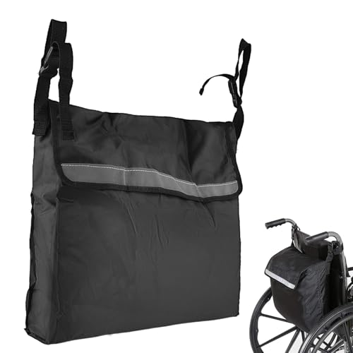 Arvoni Bolsa Silla de Ruedas Trasera, Bolsa Impermeable para Silla de Ruedas Oxford, Mochila de Almacenamiento para silla de ruedas con Rayas Reflectantes, Grande, Negro