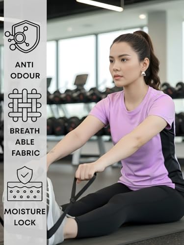 Image of White Moon Gym Tshirt for Women Workout Dry Fit t Shirt Sports Tshirt | Gym Tops for Woman | Lightweight Round Neck Breathable Half Sleeve Activewear Running Yoga Tops for Woman