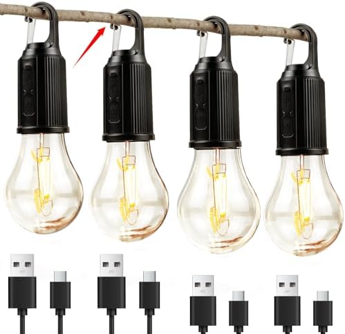 4 Pack Hanging Camping Lights Rechargeable for Tent(Black) image 5