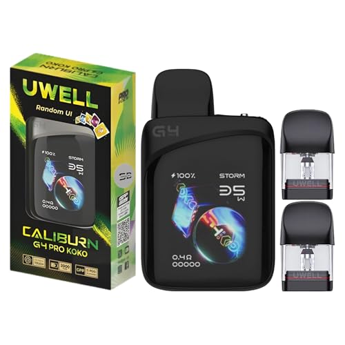 Uwell Caliburn G4 Pro KOKO Vape Kit [Waves Black] - Available in 8 colours - 2A Fast Charge 2000mAh Battery 35W 2 Shatterproof Touch - Compatible with GPP Pods Top/Side Fill - No Nicotine