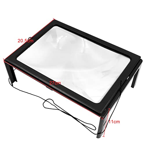 Shiwaki Loupe de Lecture avec lumière LED, loupe illuminée rectangulaire à grossissement A4 avec Lampe loupe sur Pied pour Livres, journaux de Cartes de Visite, Personnes âgées, Couture