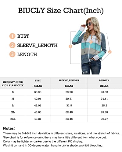 Biucly Womens Stripes Color Block Knit Sweater Zip Up Hoodies Long Sleeve Lightweight Drawstring Jacket Pullover Sweatshirts Sweaters Fall Winter 2022,Us 16-18(Xl),Sky Blue #TOP5