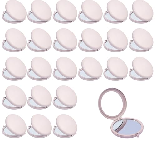 MLLXX Compact Mirror for Purse, Metal Round Shell, Double-Sided 1X/12X Magnifying, Portable Travel Makeup Mirror, Mini Pocket Mirror, Light Salmon, 24 Pack